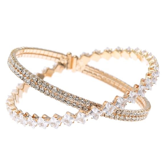 Square Rhinestone X Shape Cuff - Picture 2 of 3